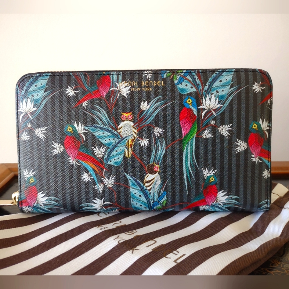 Henri Bendel Tropical Birds and Stripes Wallet